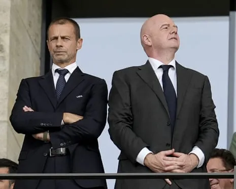 The Uefa president Aleksander Ceferin with his Fifa counterpart, Gianni Infantino